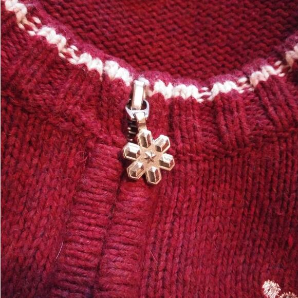 Croft & Barrow Cranberry Snowflake Holiday Zip Front Knit Grandma Cardigan Sz XL - Picture 6 of 8